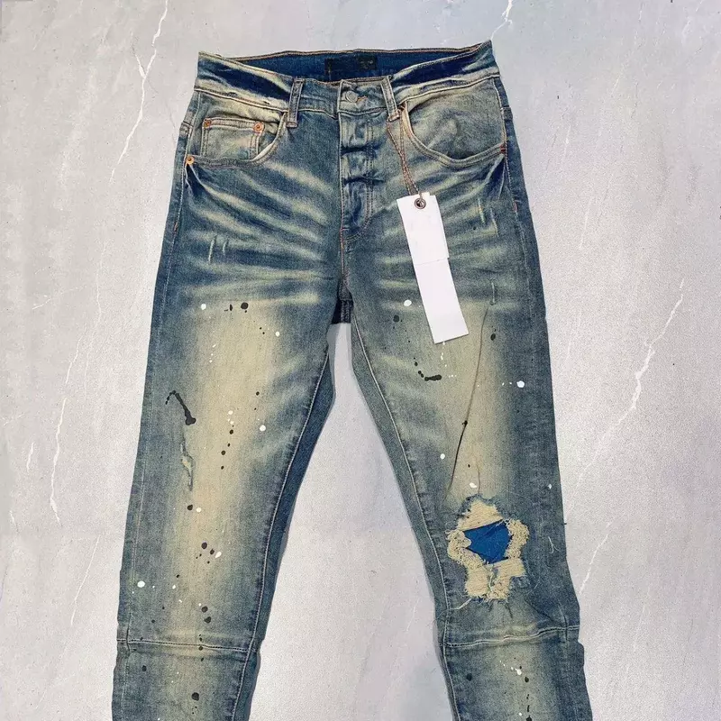 Top quality Purple ROCA Brand Jeans 1:1 Top Quality Repair Low Rise Skinny Denim Pants