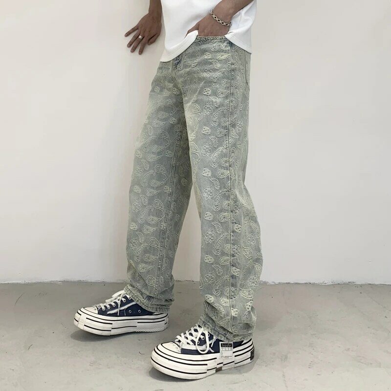 Джинсы в американском стиле пэчворк, модные мужские свободные облегающие прямые джинсовые брюки