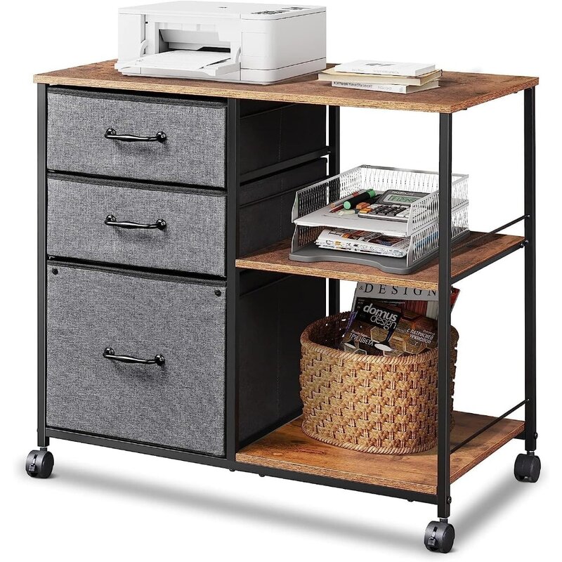3 Drawer Mobile File Cabinet,Rolling Printer Stand with Open Storage Shelf, Fabric Lateral Filing Cabinet fits A4 or Letter Size