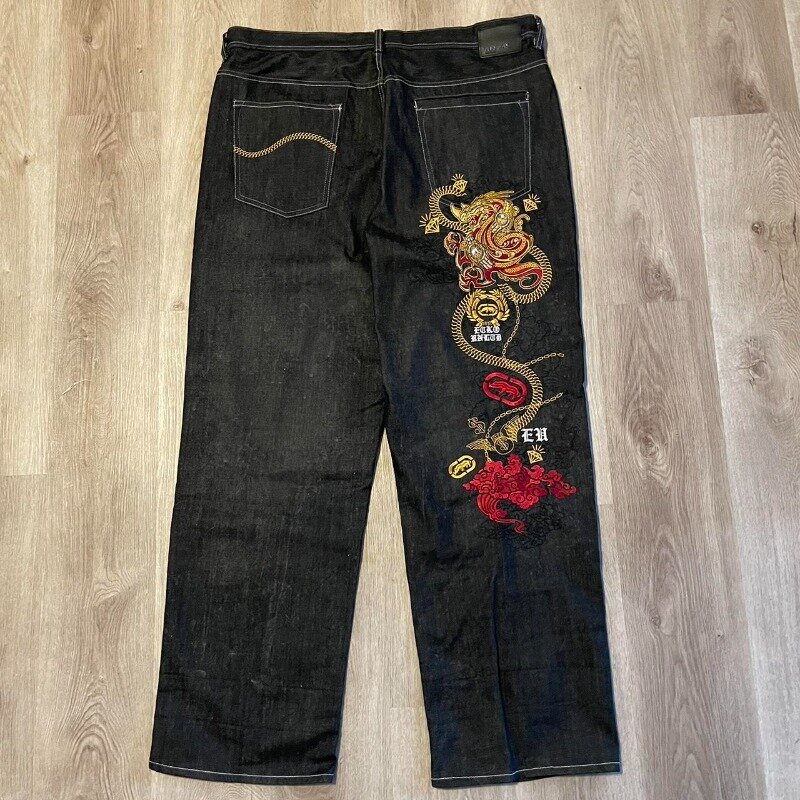 Новые американские модные мешковатые джинсы большого размера с вышивкой уличный стиль Y2K хип-хоп панк готические широкие брюки с высокой талией