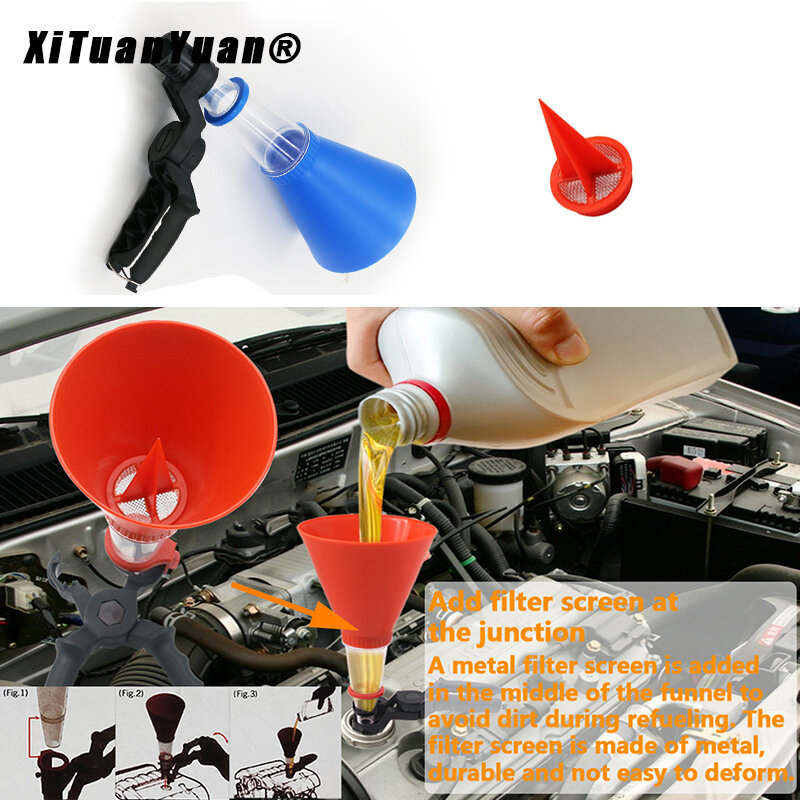 Universal Engine Oil Filling Funnel Set Plastic Adjustable Gasoline Adapters Change Equipment Car Refueling Accessories Tool Kit