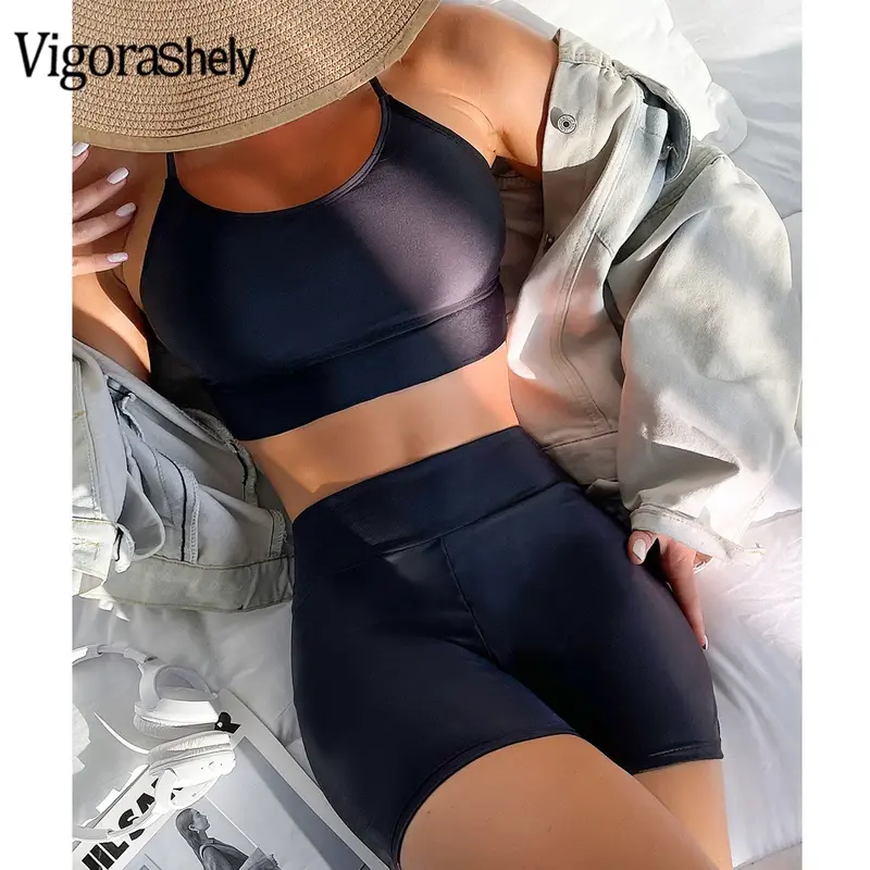 VIGOCasey-Maillot de bain noir pour femmes, ensemble deux pièces sexy, culotte taille haute, bikini astronomique, dos nu, soutien-gorge push up, 2024