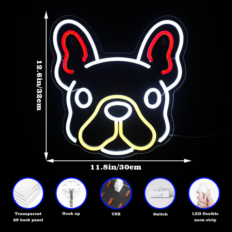 Luces LED de neón con logotipo de perro bonito, decoración de habitación estética para tienda de mascotas, letreros de bienvenida, lámpara de pared colgante regulable para dormitorio de fiesta