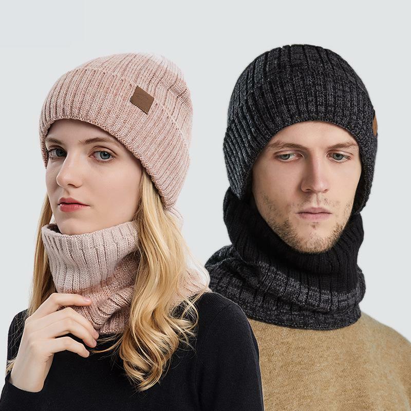 COKK Autumn Winter Hat And Scarf For Women Men Couples Knitted Plus Velvet Keep Warm Outdoor Windproof Hat Scarf Set Accessories