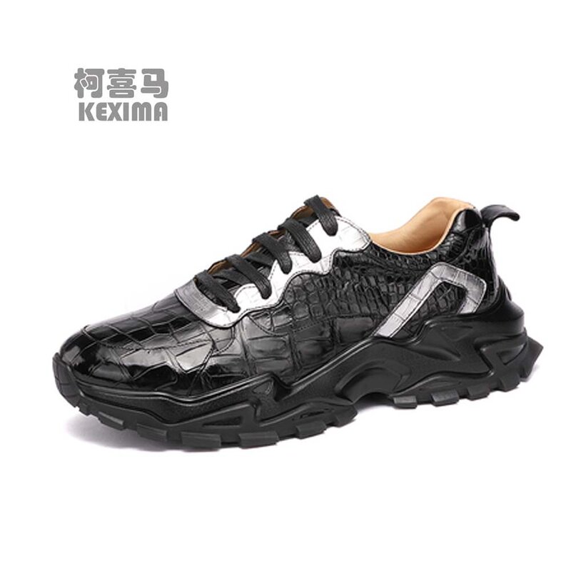 Hulangzhishi – chaussures de course à tête ronde en peau de crocodile pour hommes, chaussures de course confortables et respirantes, décontractées