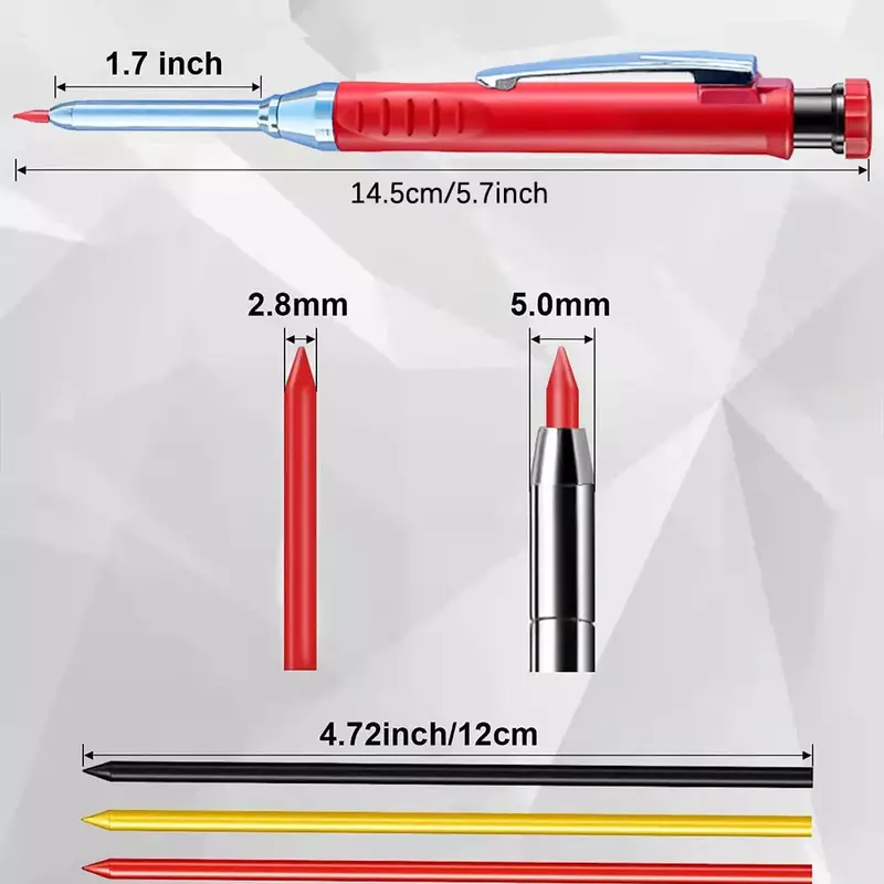 Solidny ołówek stolarski z wkładem i wbudowaną temperówką do ołówka automatycznego z głębokim otworem, znakowanie, narzędzie do obróbki drewna
