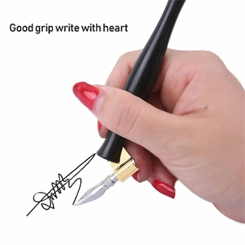 Antieke Dip Pen Houder Schuine Kunst Tekening Koperplaat Script Pen Verwijderbare Engels Schrijven Kalligrafie Pen Nib Briefpapier