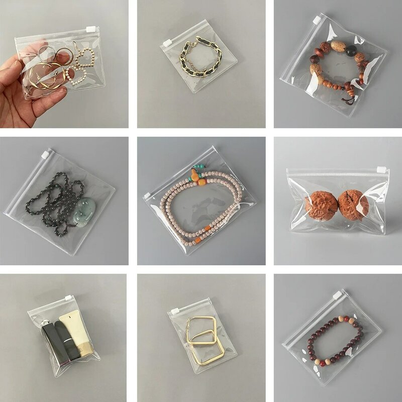 Plástico transparente PVC Zipper Bag, Armazenamento de jóias, Colar e Brincos Pulseira, Saco de Presente para Embalagem de Pequenas Empresas, 10 Pcs, 20 Pcs