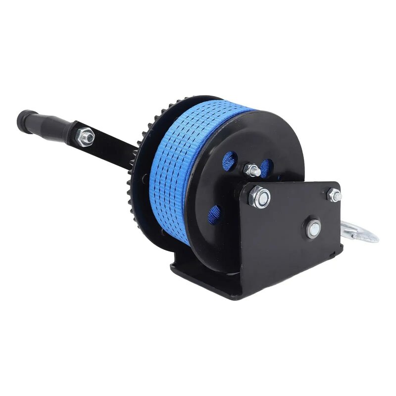 1600lbs Manual Winch with Nylon Strap - Heavy Duty Alloy Steel Hand Crank - For industrial Lifting Winch