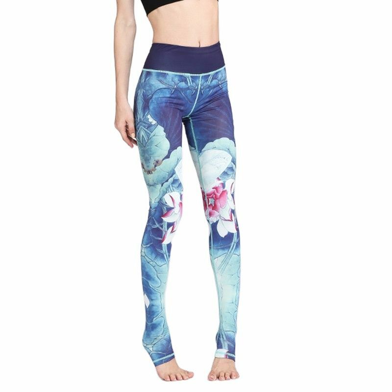Novas calças de yoga mulheres cintura alta trainer leggings esportivas longas calças florais push up correndo workout barriga controle