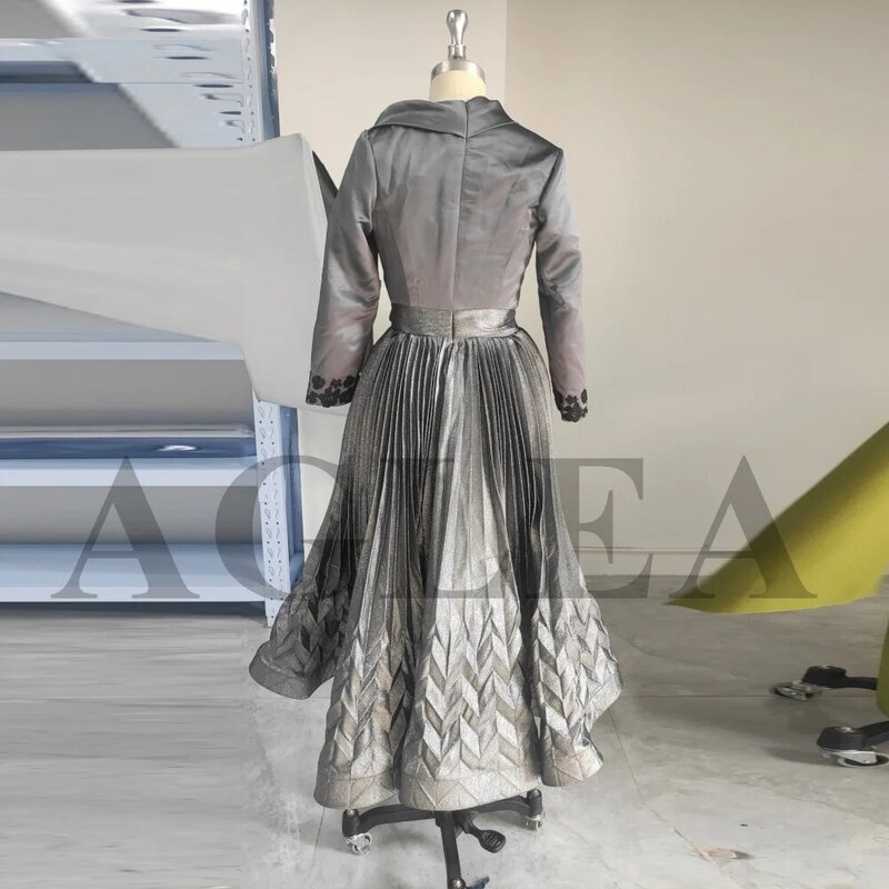 Женское винтажное вечернее платье AGLEA, плиссированное платье-трапеция до щиколотки с V-образным вырезом и длинными рукавами, расшитое бисером, для выпускного вечера, 2024
