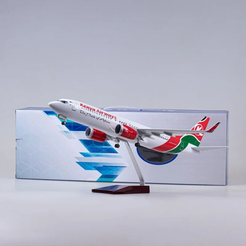 Avión B737 MAX de Kenia Airways, escala 1/85, 47CM, con luz y Rueda, resina fundida a presión, modelo de avión, colección de Juguetes