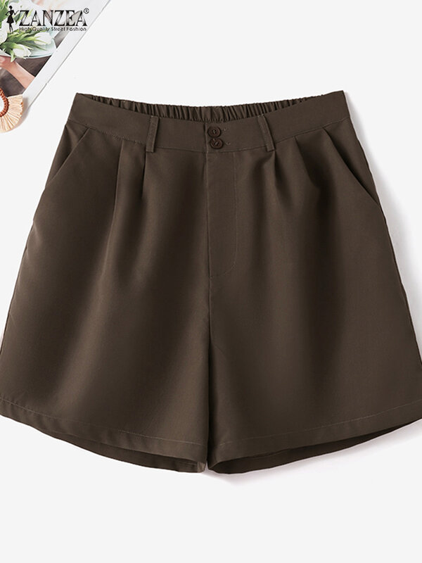 2024 ZANZEA Women Elegant Summer Shorts High Waist Solid OL Work Pants Casual Trousers Female Loose Holiday Oversized Palazzo