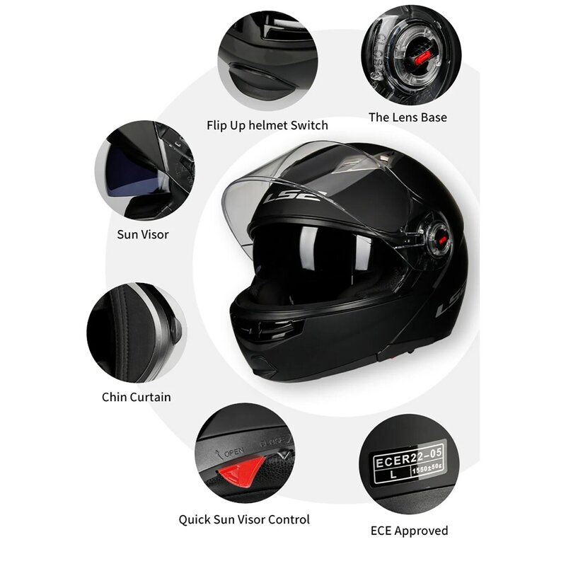 LS2 FF370 helm sepeda motor Flip Up, lensa ganda pribadi, helm Modular LS2 Capacete, helm balap Motocross