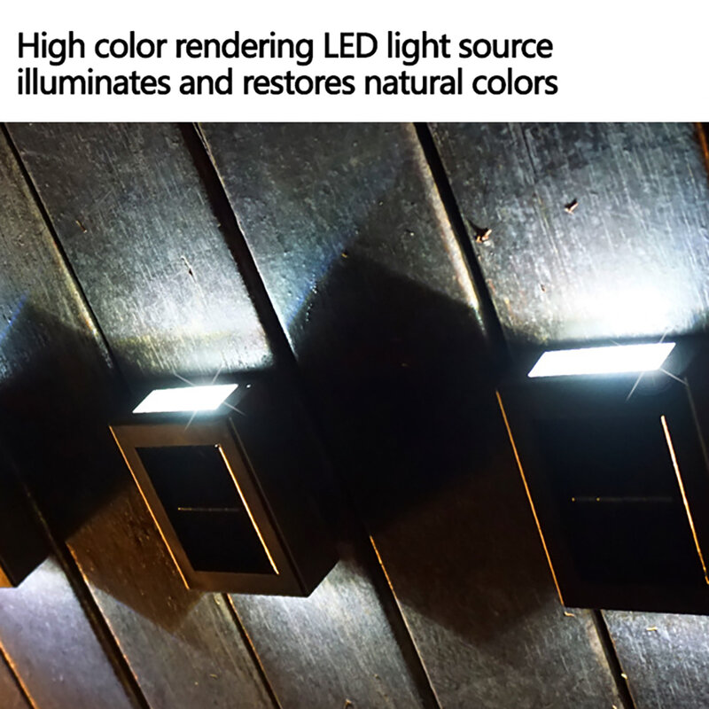 โคมไฟติดผนัง LED 2ชิ้นพร้อมแผงโซลาร์เซลล์ไฟติดผนังพลังงานแสงอาทิตย์2สีสำหรับสวนระเบียงตกแต่งถนน90x55x25 (มม.)