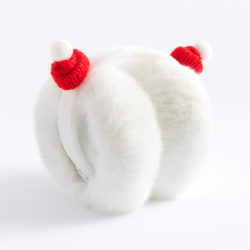 DIY topi Santa Earmuff putih imitasi indah dilipat rambut kelinci hangat telinga untuk wanita gadis pesta romantis hadiah