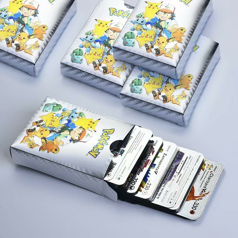 Kartu Pokemon Vmax GX, hadiah mainan anak kartu energi Charizard Pikachu langka koleksi Pertempuran pelatih 27/54 buah/set