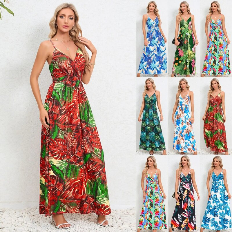 Hochwertige 2024 Sommer Frauen neue Instagram Mode sexy Hosenträger rücken frei Slim Fit Kleid lange sexy Kleid Vintage Vestidos