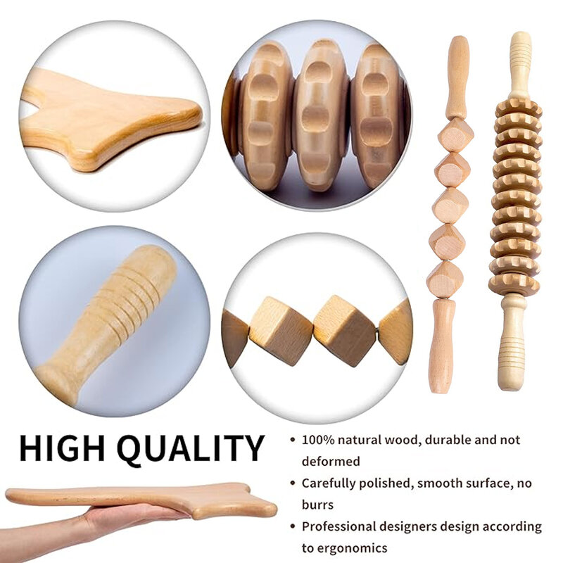 Деревянные терапевтические массажные инструменты 4 в 1, деревянный массажер, инструмент для скульптурирования тела, набор для деревянной терапии, инструмент для облегчения боли в мышцах