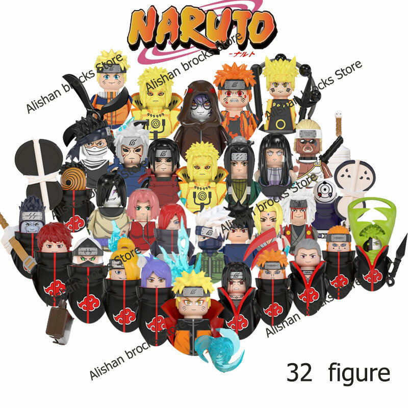 Naruto Anime Cartoon Building Blocks para Crianças, Mini Action Figures, Brinquedos de Montagem, Tijolos de Corpo Inteiro, Sasuke, Kakashi, Akatsuki, 8 peças por conjunto, 32 peças por conjunto