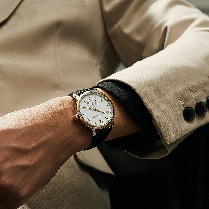 Carl f. ブヘラ男性提督シリーズワニ革ベルト18 18kローズゴールド機械式メンズ腕時計高級機械式時計