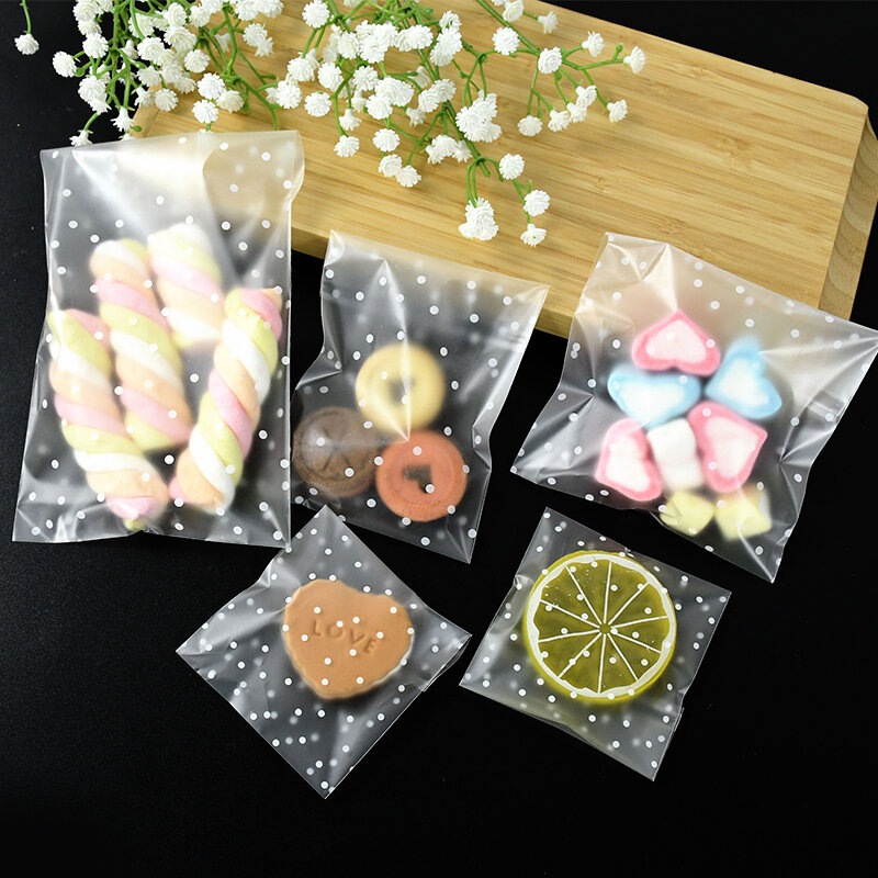 셀로판 투명 플라스틱 포장 가방, 물방울 무늬 사탕 쿠키 선물 가방, DIY 자체 접착 파우치, 파티용 사탕 가방, 100 개