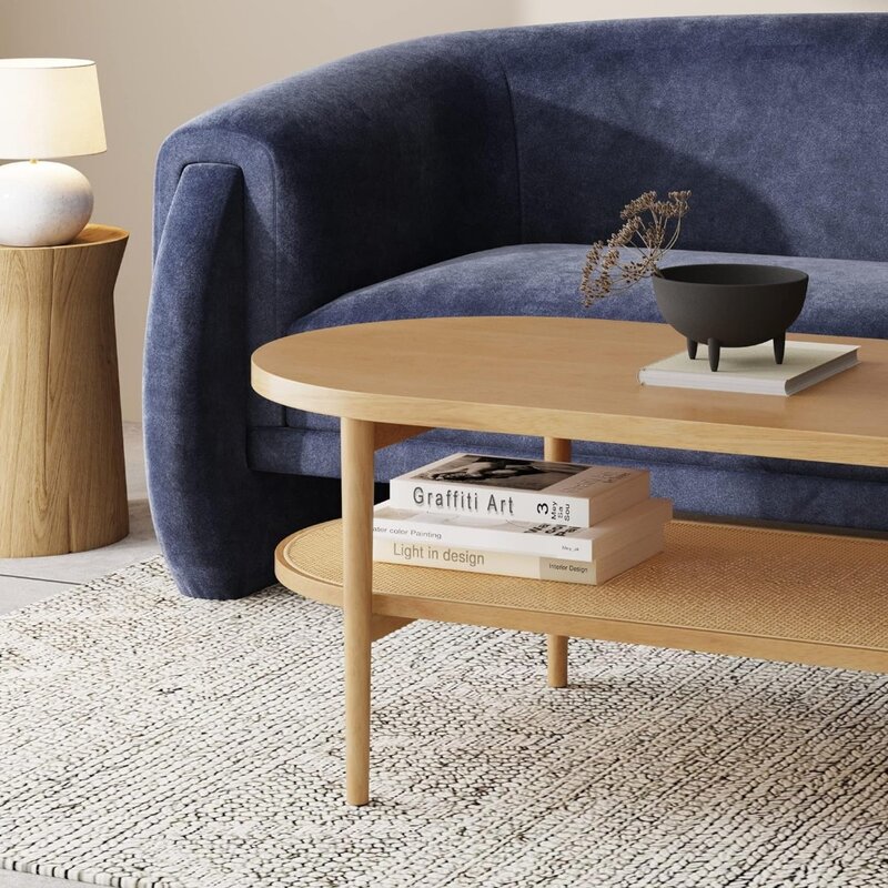 Журнальный столик с полкой для хранения, искусственная древесина/ротанговая мебель для кафе