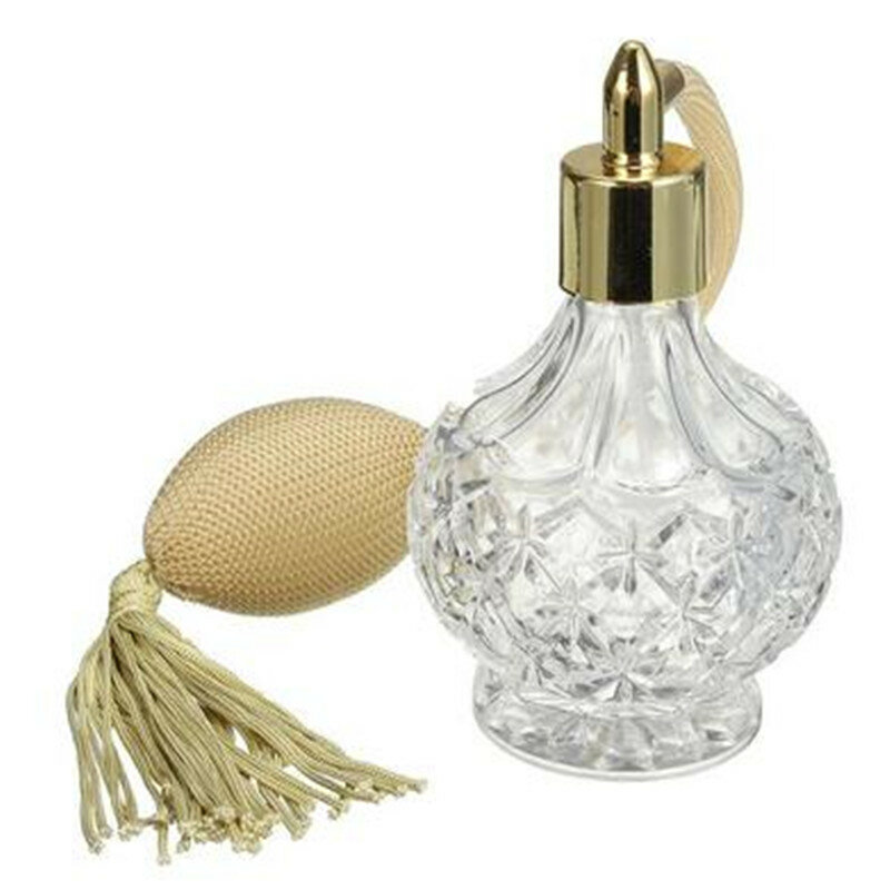 Botella de Perfume Vintage de cristal transparente, pulverizador largo dorado, bomba atomizadora de Perfume, botellas de vidrio rellenables, China, 80ml