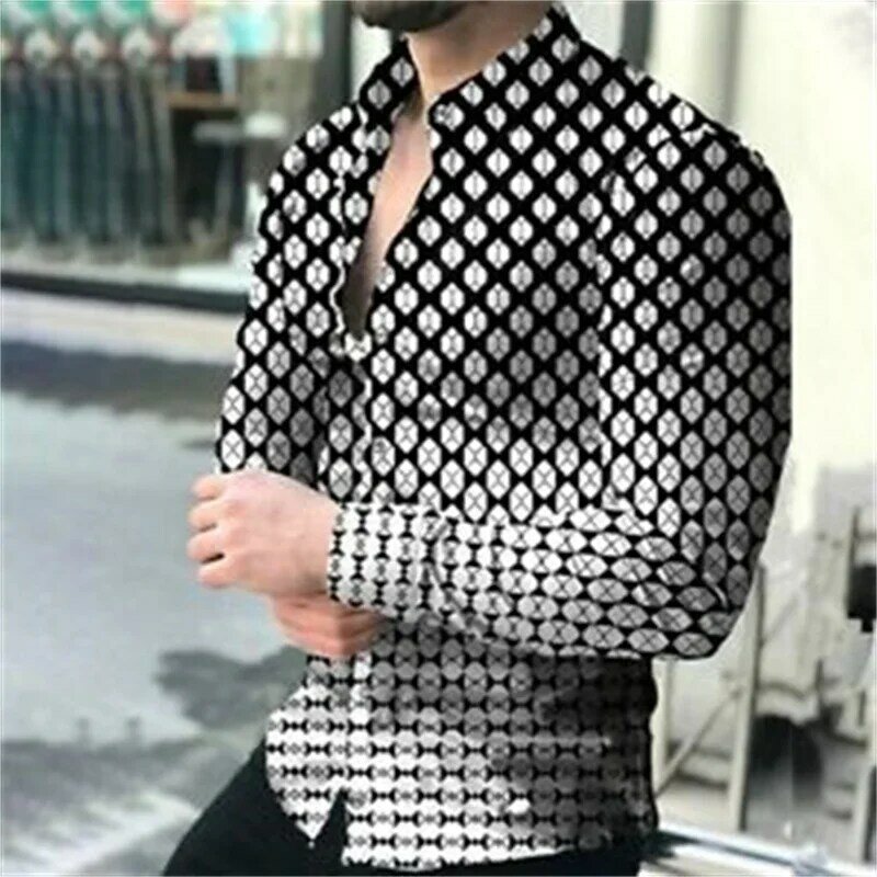 Мужская рубашка в стиле ретро, Повседневная Уличная рубашка с лацканами и пуговицами, из высококачественного материала, весна-лето 2023