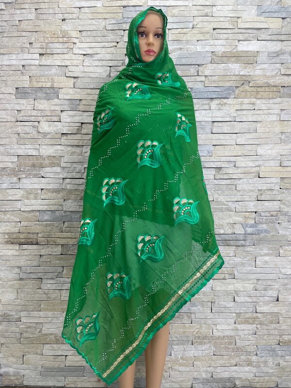 2023, распродажа, объемный высококачественный Африканский мусульманский женский шарф, 100% хлопок, головной платок с вышивкой, летняя шаль большого размера Дубая