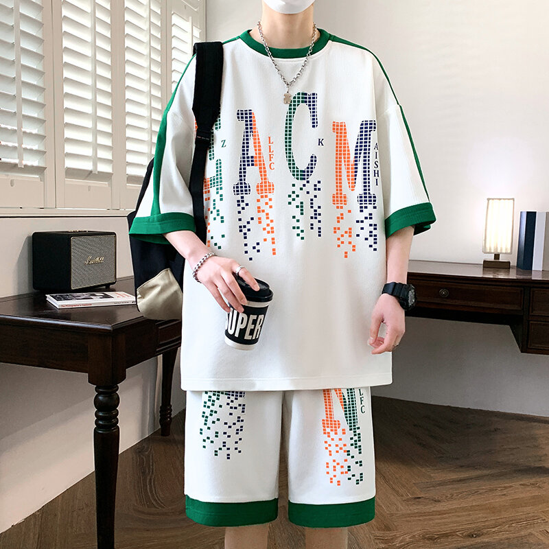 Fashion merek Musim Panas 2024 merek Fashion pria baju olahraga kasual celana pendek 2 buah Set pakaian olahraga basket