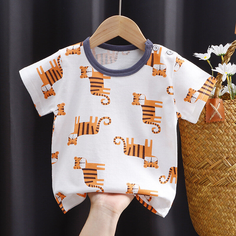 Camiseta de algodón de manga corta para bebé, ropa informal coreana para niños de 0 a 7 años, moda de dibujos animados, material barato
