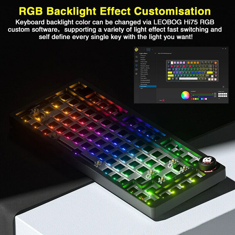 LEOBOG-عدة لوحة مفاتيح ميكانيكية قابلة للتبديل ، لوحة مفاتيح هيكلي مخصصة ، بإضاءة خلفية RGB ، هيكل حشية ، Hi75