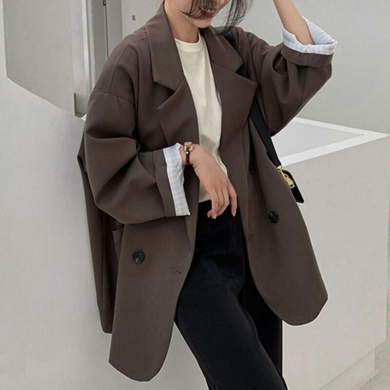 Chic  Women Blazer Skin-touch Fall Winter Pure Color Lapel Suit Coat Blazer Long Sleeves Basic Style Blazer Coat for Office