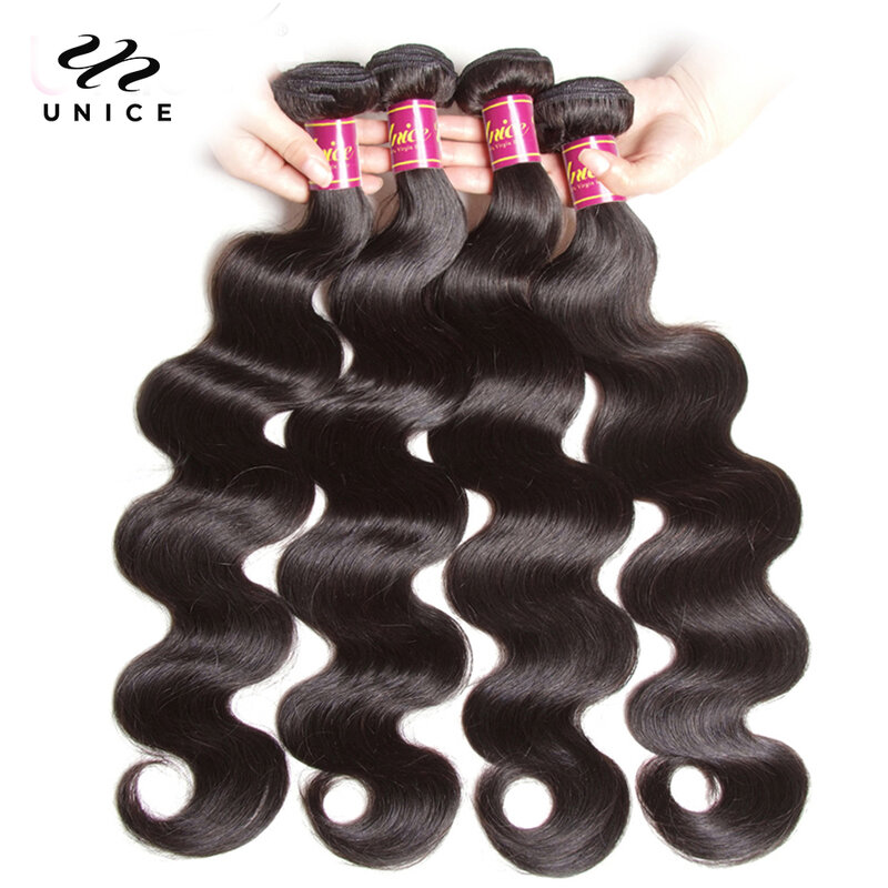 Unice 30Inch Body Wave Brazilian Virgin Haar Bundels Natuurlijke Kleur 100% Menselijk Haar Weave 1/3/4 Pcs Voor Afrika Amerikaanse Vrouwen