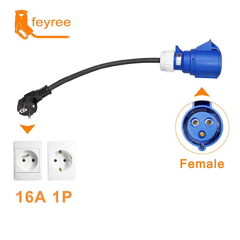 Feyree ładowarka EV CEE wtyk żeński 3 piny Adapter wodoodporne połączenie gniazdo ścienne 32A 1 faza 7KW przenośna ładowarka