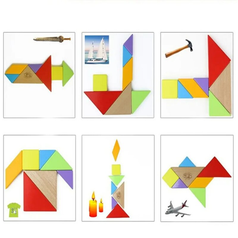 Fun Wooden Geometry Rhombus Tangram Puzzle Shape Cognitive Intellectual Development Children's Toys Kids Enlightenment Toy