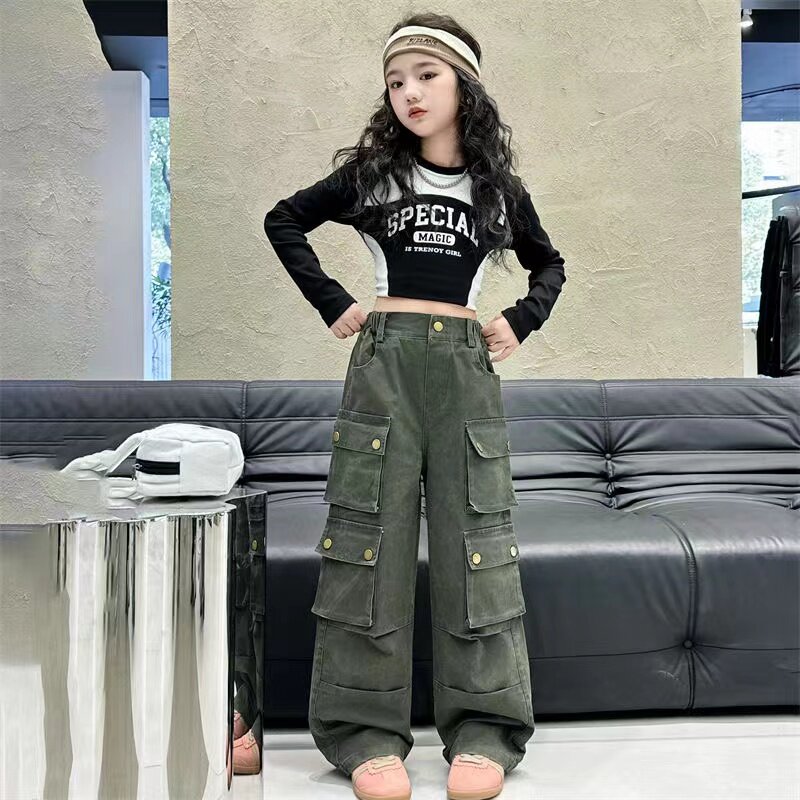 2024 Fashion Baby Girl Boy Cotton Cargo Pant Autumn Spring Winter Infant Toddler Child Trousers Casual Pant Baby Clothes 5-14Y