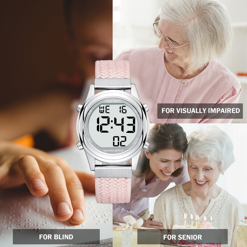 Женские говорящие часы hearцей, электронные часы для слепых, с ЖК-дисплеем, большие цифры, с нарушением зрения или для пожилых, женские наручные часы