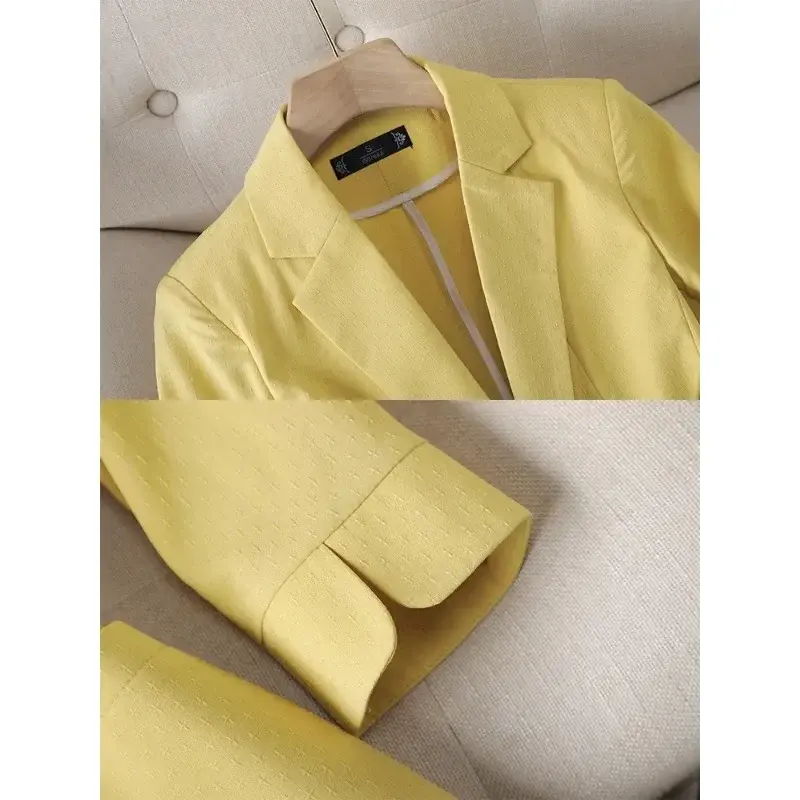 Blazer de media manga para mujer, chaqueta ajustada con un solo botón, azul y amarillo, ropa de trabajo de negocios, abrigo Formal, primavera y verano