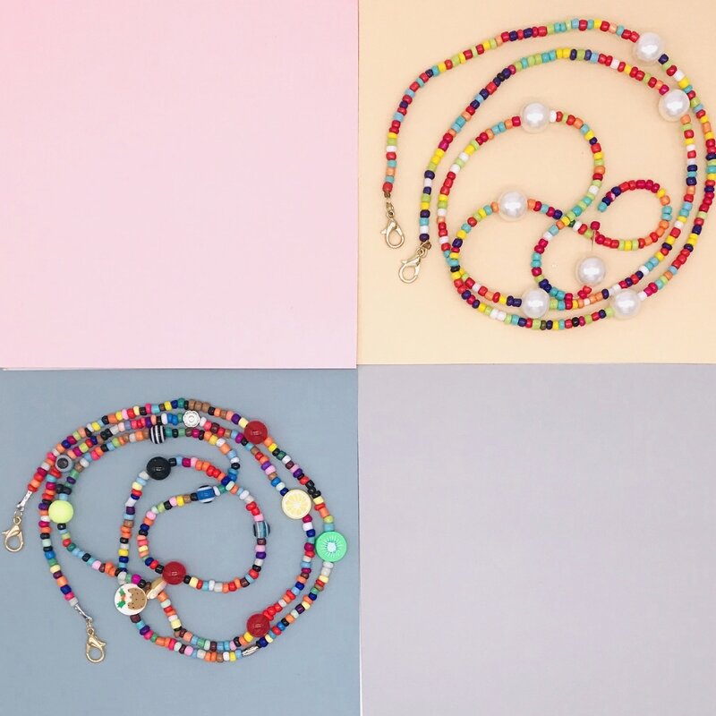 Porte-masque multicolore, bijoux, lanière avec Clips, collier perles, laisse décorative, chaîne lunettes, suspendu