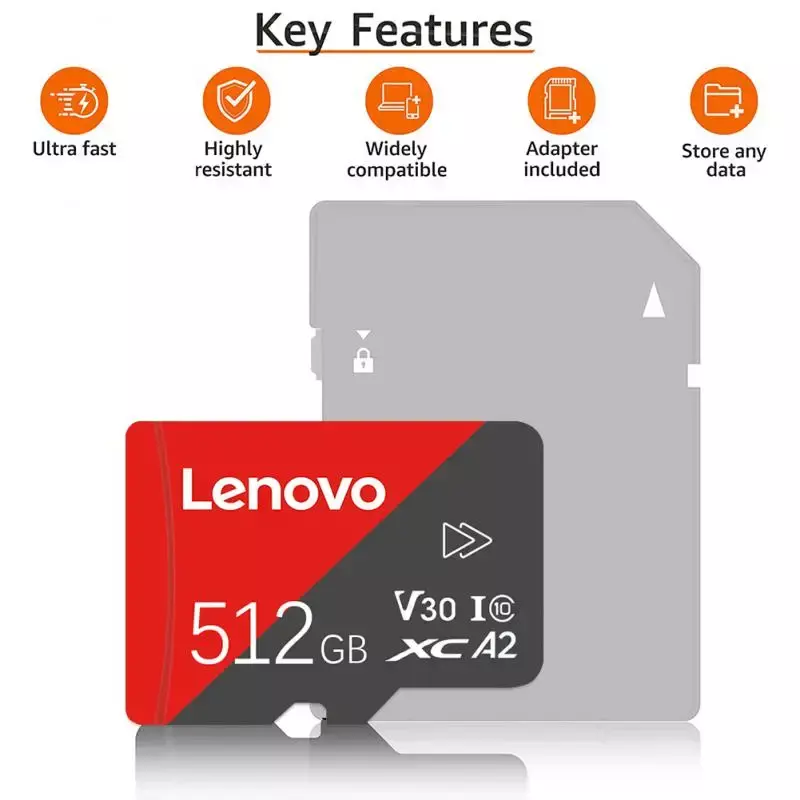 Lenovo-Cartão SD de Alta Velocidade, Cartão Flash TF, Cartão de Memória de 128GB para Nintendo Switch, PS4, PS4, Game Laptop, Class10, 512GB, 1TB, 2TB