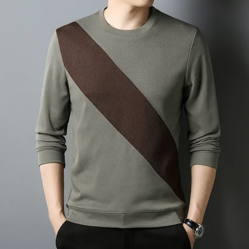 Suéter personalizado de moda para hombre, Top de bloque de Color, cuello redondo, nuevo