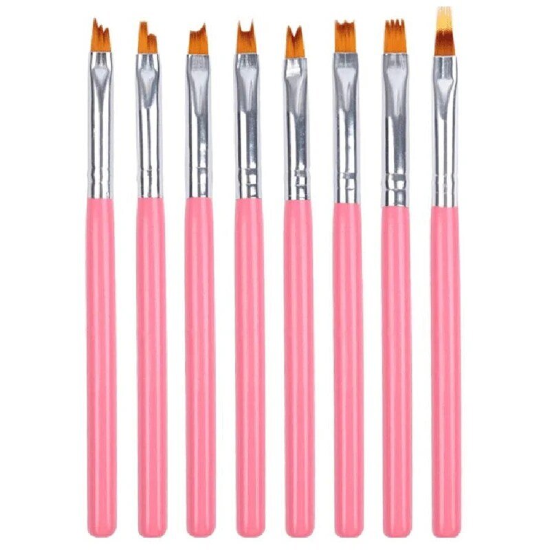 8Pcs Color Paint Pen Set Pink Petal Pen Nail Brush Short Nail Brush
