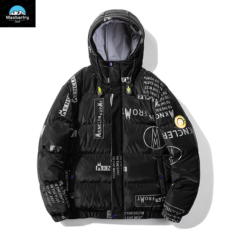 Autumn And Winter Men's Cotton Jacket Fashion Brand Printed Loose And Warm Hooded Jacket Hip-hop Y2k Thick Padded Men's Clothing