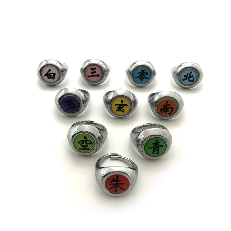 10 buah/set Anime Naruto cincin logam kartun Akatsuki Itachi Aksesori Cosplay properti perhiasan anak laki-laki hadiah mainan tokoh aksi anak-anak