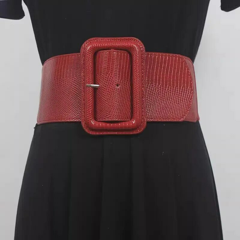 Women's Runway Fashion Elastic PU Leather Cummerbunds Female Dress Corsets Waistband Belts Decoration Wide Belt R2522