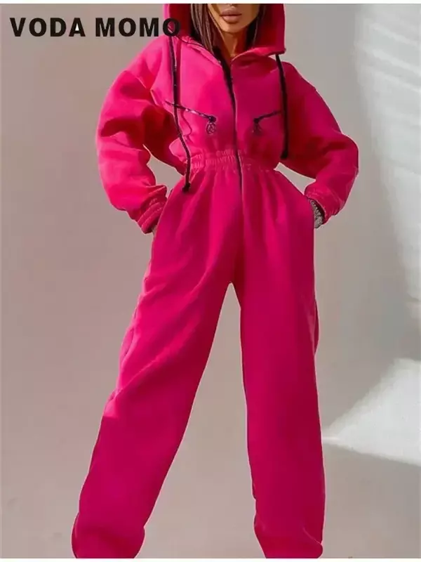 Ropa Deportiva de ocio para mujer, mono elástico elegante con capucha, moda coreana, traje de una pieza de manga larga, monos cálidos, invierno, nuevo