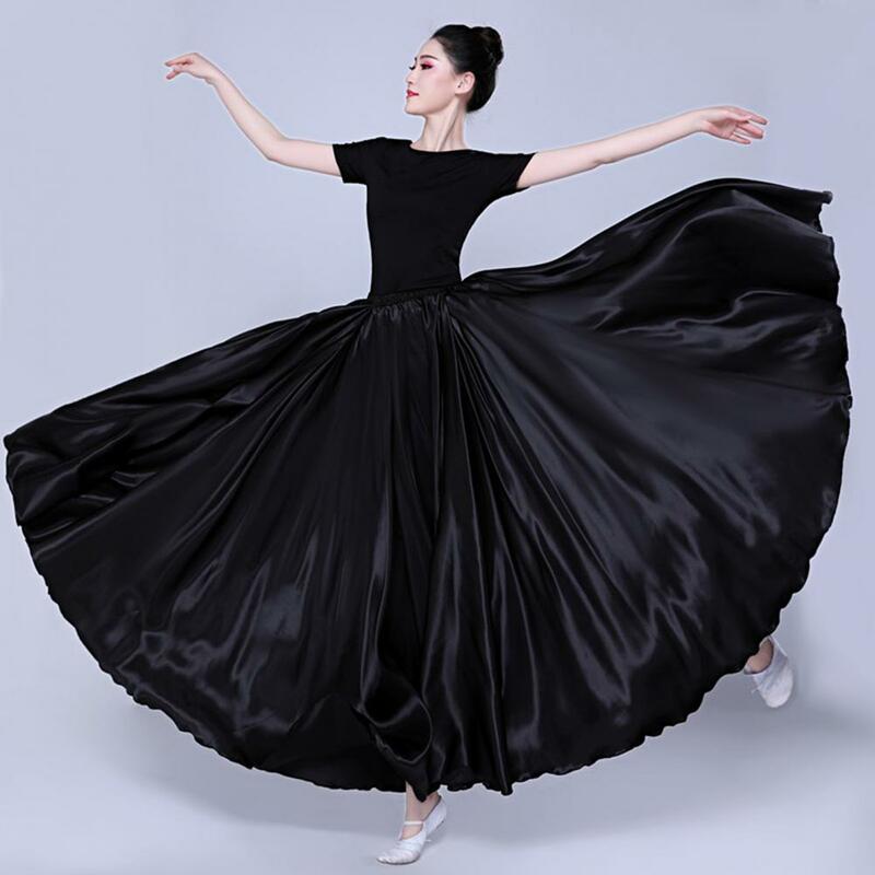 Maxifalda plisada de satén, falda elegante de Color sólido, cintura alta elástica, dobladillo grande, danza del vientre española