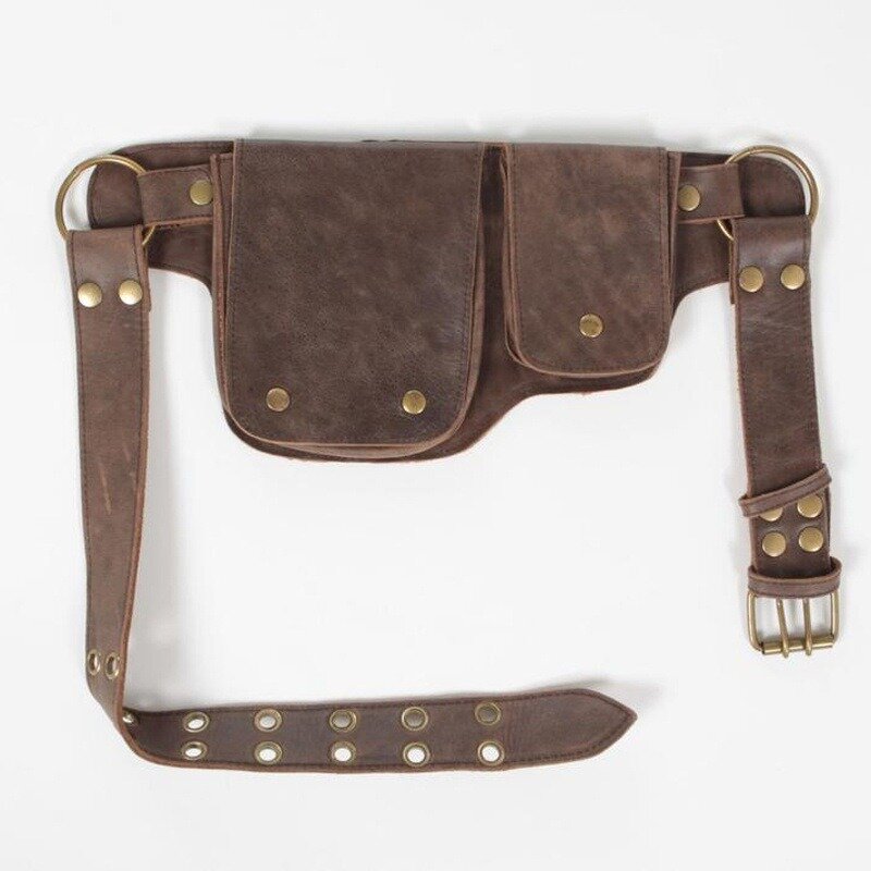 Bolsa retrô de couro PU para homens e mulheres, medieval Steampunk Hip Belt, bolsa para cintura do bolso do festival, ao ar livre